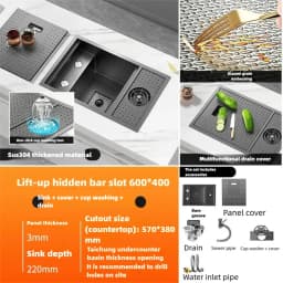 Cup Washer Hidden Bar Sinks With Lid MultifunctionalStainless Steel Kitchen Sink Single Slot Undermount Bowl