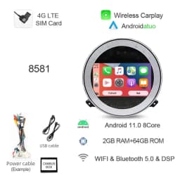 8+256G 7" Auto Android 14 Car Radio GPS Player Carplay Navi Bluetooth 4G LTE Wifi For BMW Mini Cooper R56 R57 R58 R60 2007-2013