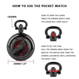 Gothic Black Raven Patterns Vintage Quartz Pocket Watch Arabic Dial Fob Watch Pendant Clock Gift for Men Women Reloj De Bolsillo