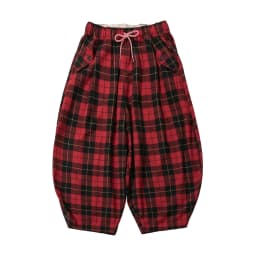 Red - Black Plaid Drawstring Lantern Pants, Retro Hong Kong Style, Daily Outfit, Casual & Free Vibe 255338