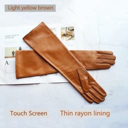 Women's Touch Screen Long Leather Gloves Thin Colored Sheepskin Fashion Stage Wear Autumn Silk Lining Sleeves