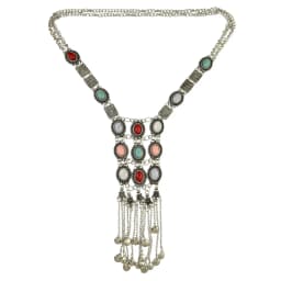 Multi Layer Colorful Turquoise Gemstone Bell Tassel Necklace Retro Ethnic Bib Long Geometry Pendant Collar Gypsy India Jewelry