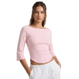 Women Basic Spring Fall Crop Tops Elegant Solid Color Boat Neck 3/4 Sleeves T-shirts