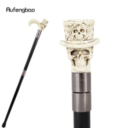 White Hat Skull Head Long Handle Walking Cane Fashion Cane Decorative Cane Halloween for Cosplay Parties Walking Stick 93cm