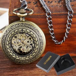 Luxury Pocket Watch with Chain for Man Mechanical Skeleton Roman Numeral Quality Engraved Clock Pocket Watches for Women Lady