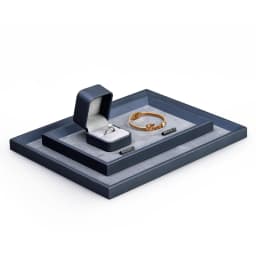 Oirlv Dark Blue PU Leather Jewelry Display Tray with Microfiber Jewelry Storage Pallet for Necklace Bangle Ring Earring Bracelet