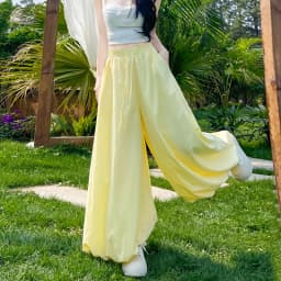 Women's Oversized High Waist Wide Leg Pants Spring Summer Solid Color Casual Cropped Pants Woman Loose Puffy Lantern Trousers