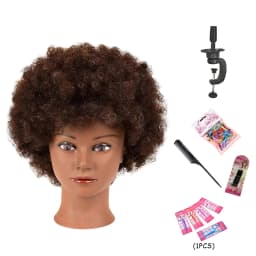 Afro Mannequin Head 100% Real Hair Traininghead Styling Head Braid Hair Dolls Head for Practicing Cornrows and Braids 6inches