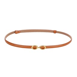 Women's Thin Leather Belt 1cm Gold Oval Snap Buckle Minimalist Business Belt for Suits Dresses Office Wear