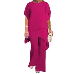 Casual Spring Outfit Women's 2-piece Chiffon Set Plus Size Wide Leg Pants Ruffle Layers V-neck Top Casual Office for Spring