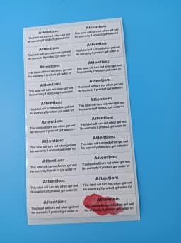 Size 40x15 mm Leakage Detection Sticker Label Stickers That Turn Red When Get Wet Product Warranty Label Warning Stickers