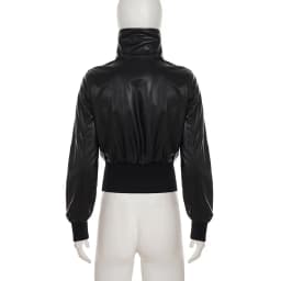 Short Fit-waist PU Jacket in Spring Autumn Motorcycle Style Retro Style Spliced Versatile Outerwear for Fashion-forward Women