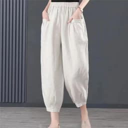 Ice Silk Cotton Linen High Waist Elastic Lantern Pants Women's Loose Harlan Pants Asymmetric Commute Sle Summer 2025