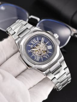LONGLUX HOT SALE NEW Automatic Mechanical Men Watch Rome Business Waterproof Skeleton Luminous Stainless Steel Gift Watch