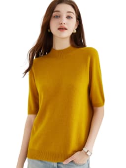 Wool Top Women's Sweater Knitwears Short Sleeve Pullover 100% Wool Half Turtleneck Sweater for Women Knit Jumper Female Clothing