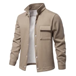 Autumn Winter Fleece Waffle Lapel Zip-Up Jacket Men's Pocket Casual Outerwear