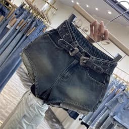 Retro Brown Shorts with A Cut Waistband High Waist Personalized Fashion Wide Leg Hot Pants Shorts Women