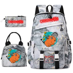 Chainsaw Man Anime Print Student Backpack Set for Girls with Lunch Bag Pencil Case School Daily Use