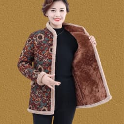 Women's Fleece Lined Thickened Cotton Jacket Loose Fit Warm Coat Floral Patterned Autumn Winter Wear for Middle Aged And Elderly