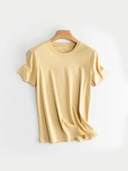 SuyaDream Women Solid T Shirts, Silk Cotton Blend, O Neck, Short Sleeved Solid Tee, 2025 Summer Candy Colors Basic Cozy Top Gree