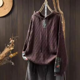 Floral Prrint Patchwork Vintage Style Women's Knitted Sweatshirt Autumn Fashion Long Sleeve Loose Casual Hoodie Female Pullovers