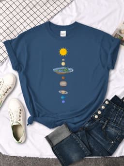 The Eight Planets Of The Solar System Print Famale T Shirt Casual New Tshirt Oversized Soft Top Fashion Style Women's Tshirt