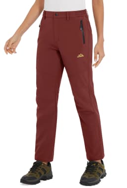 TACVASEN Womens Winter Waterproof pants Fleece Lined Softshell Trousers With Zipper Pockets Thermal Cargo Outdoor Ski Pants