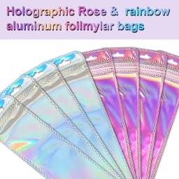 50pcs Long Iridescent Ziplock Bag Transparent Laser Plastic Seal Bags for DIY Jewelry Display Handicrafts Nail Eyelash Packaging