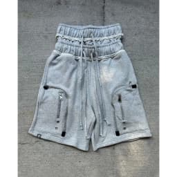 Summer new style drawstring double-ended pants American retro washed personalized printed casual shorts trendy retro loose pants