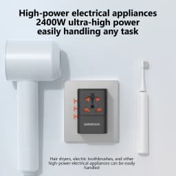 Universal Travel Adapter with 4 AC Outlets Max 2400W 2 USB Port 2 Type-C PD 65W Ports All-in-One Fast Charging EU UK US AUS Plug