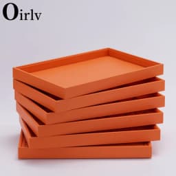 Oirlv New Luxury Orange Leather Stackable Jewelry Tray Jewelry Drawer Organizer Trays Rings Earrings Storage Display Props