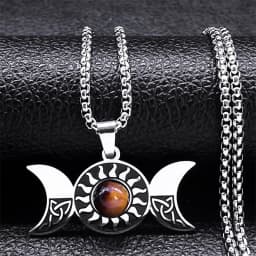 Witch Moon Sun Pentagram Necklace Stainless Steel Stone Occult Luna Crescent Wicca Necklaces Jewelry Collares Acero Inoxidable