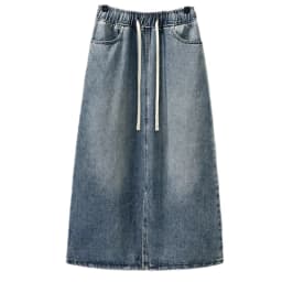 Spring/Summer 2026New Lady Drawstring Elastic Waist Split Denim Skirt High Waist Slim Retro Denim Casual A-Line Skirts Female