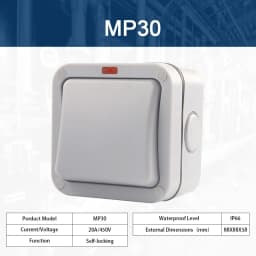 IP66 Home Garden Waterproof Switch Outdoor Dust-proof Wall Switch 1/2 Gang Push Button Power Switch 20A Self-reset switch DIY GO