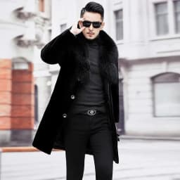 Mink Coat with Men's Fur Integrated Winter Plush Thickened To keep Warm Velvet Slim Fit Long Solid Color Faux Fur Jacket C29