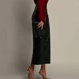 Sexy High Split PU Leather Skirts for Women Elegant Slim High Waisted Package Hip Skirts Ladies New Fashion Office Pencil Skirt