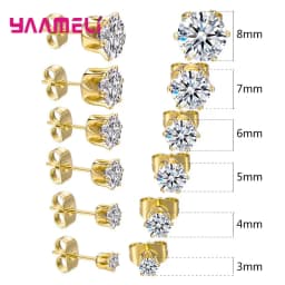 925 Sterling Silver Stud Earring Cubic Zircon Rhinestone Claw Setting Jewelry for Man Woman 3/4/5/6/7/8MM Mix Size 6 Pairs
