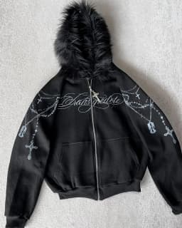 American retro autumn and winter thick jacket Gothic printing drawing loose zipper sweatshirt men and women hoodie streetwear