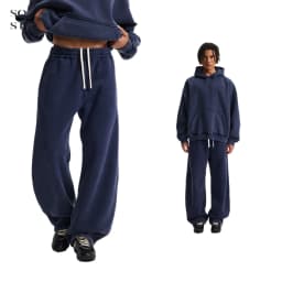 Custom LOGO men's new short BOXY version 370G heavy fleece worn old hooded sweater scimitar wide leg trousers couple suit