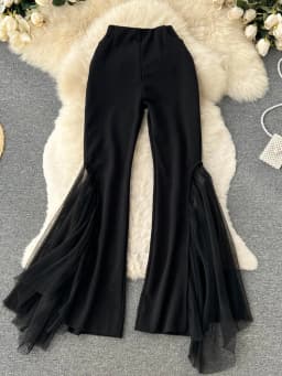 Mesh Spliced Y2k Pants for Women Spring 2023 High Waisted Split Solid Wide Leg Flare Pants Fashion Chic Casual Pants