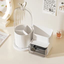 360° Rotating Cosmetic Brush Shelf Organizer Cosmetic Display Case Desktop with Drawer Storage Organizer For Living Room Bedroom