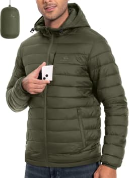 Pioneer Camp Men's Lightweight Packable Puffer Jacket with Hood Warm Puffy Winter Jacket Coat Insulated for Ski Hiking Travel