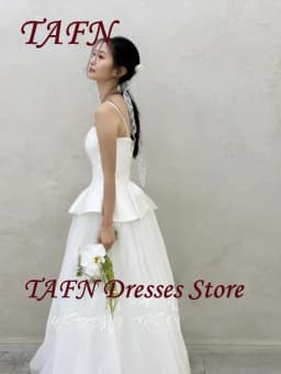 TAFN Simple A Line Wedding Dress Spaghetti Straps Floor Length Bridal Gown Korea Photoshoots 웨딩드레스 Corset Customized