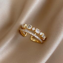 Korean Trendy Floral Zircon Double Layers Open Ring for Women Geometric Cross Cuff Rings Bride Engagement Wedding Ring Jewelry