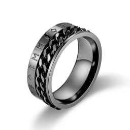 Anxious Rings Rotate Titanium Steel Rotate Rings Viking Rune Odin Norse Text Chain Rings For Men Black Rock Biker Wedding Par