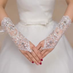 1 Pair White/Red/Beige Bridal Gloves Elegant Short Paragraph Rhinestone White Lace Glove Beautiful Wedding Accessories