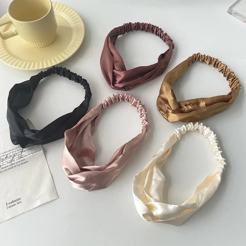 Satin Silk Solid Cross Top Knot Headband Elastic Hair Band Women Girls Scrunchies Hairband Turban Bandanas Hair Accessories New