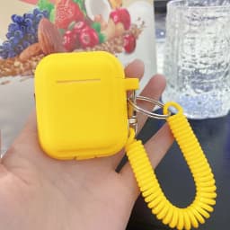 Case For Airpods 1/2/3/4 5 Silicone Solid Color Protective Earphone Cover For Apple Air Pods Pro 2 Spring Fexible Chain Keyring