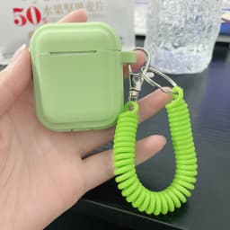 Case For Airpods 1/2/3/4 5 Silicone Solid Color Protective Earphone Cover For Apple Air Pods Pro 2 Spring Fexible Chain Keyring