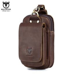 BULLCAPTAIN Fashion Quality Leather Small Summer Pouch Hook Design Waist Pack Bag Cigarette Case 6" Phone Pouch Waist Belt Bag